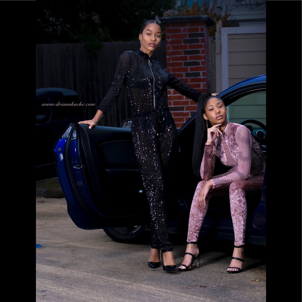 PINK EMBELISHED SKINNY JUMPSUIT